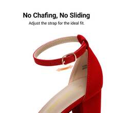 Women Chunky Block Low Heel Pump Sandals Open Toe Ankle Strap Heeled Sandals Bridesmaid Wedding Bridal Party Evening Homecoming Prom Dress Pumps Shoes - 紅色 - 查看 7