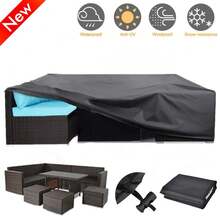 L/M/S 210T Garden Furniture Cover Table Set Cover Rattan Cube Waterresistant Outdoor Patio With Drawstring Weatherproof UV Protection - Black - View 3