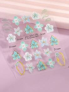 蓝绿色芙蓉百合花美甲贴纸，3D立体浮雕夏威夷热带花卉渐变美甲贴花，夏季DIY巴洛克美甲沙龙设计配件 - 彩色 - 查看 8