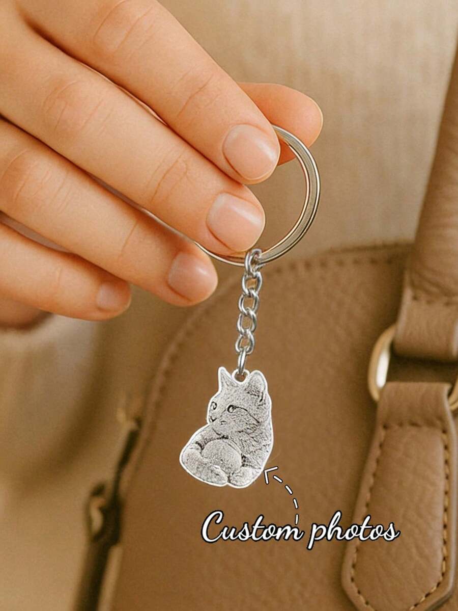 Móc khóa tranh vẽ theo yêu cầu dành cho trẻ em, móc khóa tròn bằng thép không gỉ, quà tặng nghệ thuật cá nhân hóa cho gia đình và trẻ em, quà tặng Ngày của Cha cho bố. - Bạc - Khắc Laser - Xem 1