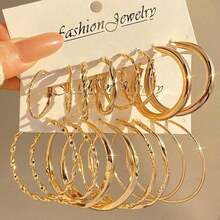 8pcs/Set Metal Twist Hoop Earrings For Women, Jewelry Earrings Suitable For Daily, Party, Beach, Minimalist Style - Gold - View 1