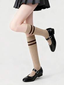 1 Pair/3 Pairs Women Striped Knee High Socks, Thick Leg Warmers For Spring & Autumn - Multicolor - View 3