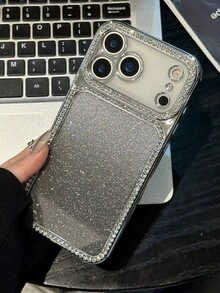 1件装奢华水钻镶钻亮片手机壳，兼容 17 Pro Max、16新款，即时大取景器，15 Pro电镀镜头保护，14全包防摔保护套，男女皆宜 - 銀色 - 查看 4