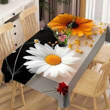 1 pieza Mantel de poliéster con estampado de margaritas amarillas y blancas moderno - resistente a las manchas y lavable, adecuado para restaurante, cocina del hogar, decoración de picnic - Multicolor - Ver 2