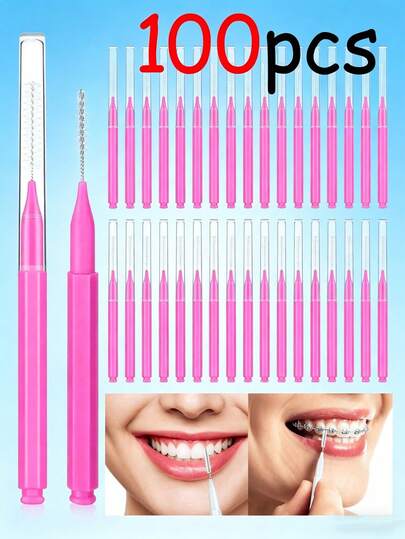100pcs Dental Floss Brushes, Oral Cleaning Experts For Interdental Spaces! Soft Spiral Brush Heads Easily Reach Into Teeth Gaps And Braces, Gently Removing Food Debris And Plaque, More Gentle Than Regular Floss, Suitable For Orthodontics And Daily Cleaning. Redefine Deep Cleaning, Say Goodbye To The Troubles Of Incomplete Cleaning And Gum Irritation With Regular Floss.