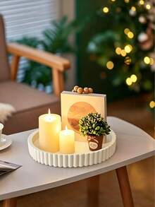 1/2pcs White Wavy Round Tray, Summer Modern Minimalist Decorative Tray, Multi-Functional Wavy Edge Round Storage Dish, Luxury Aesthetic Coffee Table Centerpiece, Waterproof Non-Slip Organizer Tray, Light Luxury Home Desktop Decor, Living Room Dining Room Kitchen Bathroom Multi-Purpose Display Stand - Multicolor - View 8