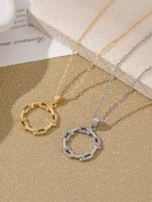 2pcs 24K Gold Plated Copper Geometric Rhinestone Hoop Pendant Necklaces, Minimalist & Elegant, Versatile For Daily Wear, Gift For Girlfriend/Wife - Gold - View 1