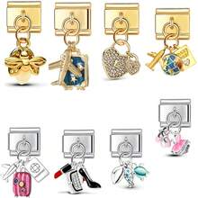 1pc Italian Style Bracelet Pendant DIY Jewelry Making Kit, Gold Fashion Single Piece Airplane, Heart Lock, Feather Stainless Steel Multi-Function Jewelry Suitable For All - Multicolor - View 7