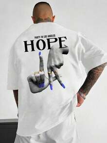 Men's Graphic T-Shirt With Hand-Printed Slogan - Blanc - View 1