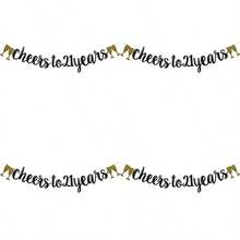 Cheers To 21 Years Banner Pre-Strung Black Paper Glitter Party Decorations For 21ST Wedding Anniversary 21 Years Old 21ST Birthday Party Supplies Letters Black ZHAOFEIHN - Negro y oro - Ver 1