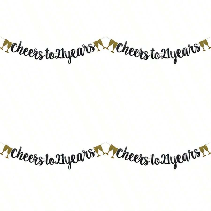 Cheers To 21 Years Banner Pre-Strung Black Paper Glitter Party Decorations For 21ST Wedding Anniversary 21 Years Old 21ST Birthday Party Supplies Letters Black ZHAOFEIHN - Negro y oro - Ver 1