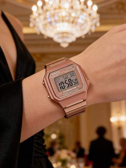 Casio Unisex Retro Digital Watch Rose Gold Stainless Steel Chronograph Alarm Illuminator Vintage Square Y2K Aesthetic Wristwatch Street Style Rave Party Music Festival Shopping Gift For Her Girlfriend Birthday Valentine's Day Anniversary Christmas