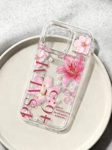 时尚创意牡丹花仿珍珠字母彩绘透明气垫高透明TPU材质手机壳，适合作为节日礼物，兼容苹果XS/XS Max/XR/11 12 13 14 15 16 Pro/Pro Max/14 15 16 Plus/17 和 S25、24、23、22、A73、A55 等。 - 無色 - 查看 1