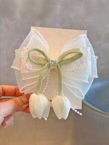 1个女孩蝴蝶结郁金香花发夹，可爱公主清新发饰 - 彩色 - 查看 5