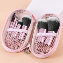 10pcs Mini Makeup Brush Set, Portable Travel Size, Multi-Color Options - Pink - View 8