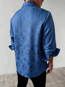Áo sơ mi dài tay nam in họa tiết hoa điều - Màu xanh lam - Xem 3