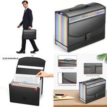 Carpeta expandible de archivos con asa organizador de archivos de acordeón con 13 bolsillos organizador portátil de documentos caja de archivos organizador de archivos para hogar escuela - NEGRO MATE - Ver 1