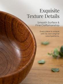 2pcs Japanese Minimalist Solid Wood Rice Bowls, Rustic Wood Grain Texture, Large Capacity Suitable For Soup & Noodles, Slight Variation In Wood Grain - Brown - View 6