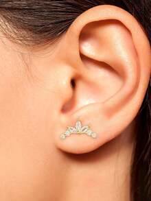 1pc Gold Curved Zirconia Cartilage Stud Earring Body Piercing Jewelry Suitable For Daily Commute Wear - Yellow Gold - View 3