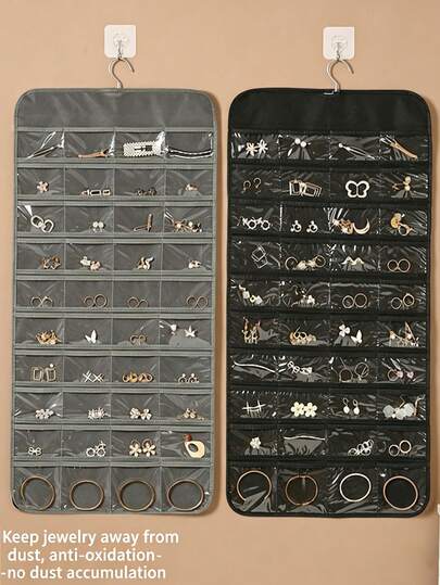 1pc Double-Sided Jewelry Storage Bag, Hanging Organizer Pouch, Accessory Hanging Bag, Home Closet And Dorm Organizer, Each Hanging Pouch Has Front And Back Sides For Storage, Sock And Accessory Hanging Storage Bag, Thick And Multi-Layer, With Hook, Hanging Wardrobe Storage Bag, School Organizer Bag, Teacher Storage Bag, Hanging Storage Pouch