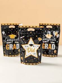 25个装黑色金色自立式毕业礼品袋，毕业帽图案包装袋，派对立式袋，毕业礼物，祝贺毕业手提袋，毕业舞会派对回礼袋，礼品包装袋，毕业庆典装饰，派对礼品 - 畢業季-黑金 - 查看 7