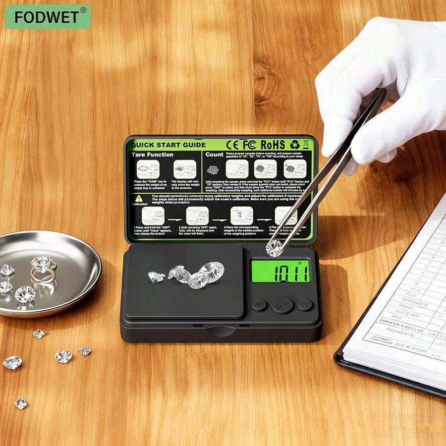 0.01克高精度迷你智能电子珠宝秤，自动校准和计数功能，液晶显示屏，便携式方形紧凑设计，适用于厨房、珠宝、黄金、烘焙、居家、旅行称重工具