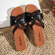 Giày sandal quai ngang dệt kim mới dành cho nữ, dép lê hở mũi đế bằng, giày casual mùa hè thời trang và thanh lịch cho nữ. - màu đen - Xem 8