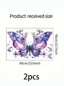 1 片 60 厘米/23.6 英寸大型可移除紫色蝴蝶花朵墙贴，自粘塑料艺术装饰，适用于卧室、客厅和办公室，色彩缤纷的紫色花朵图案，是客厅艺术装饰的理想选择，塑料蝴蝶装饰 - 均碼 - 查看 12