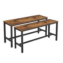 VASAGLE Banco de Comedor, par de 2, Estilo Industrial, Marco de Acero, para Cocina, Sala de Estar, 12.8 x 42.5 x 19.7 Pulgadas, café - Marrón - Ver 6