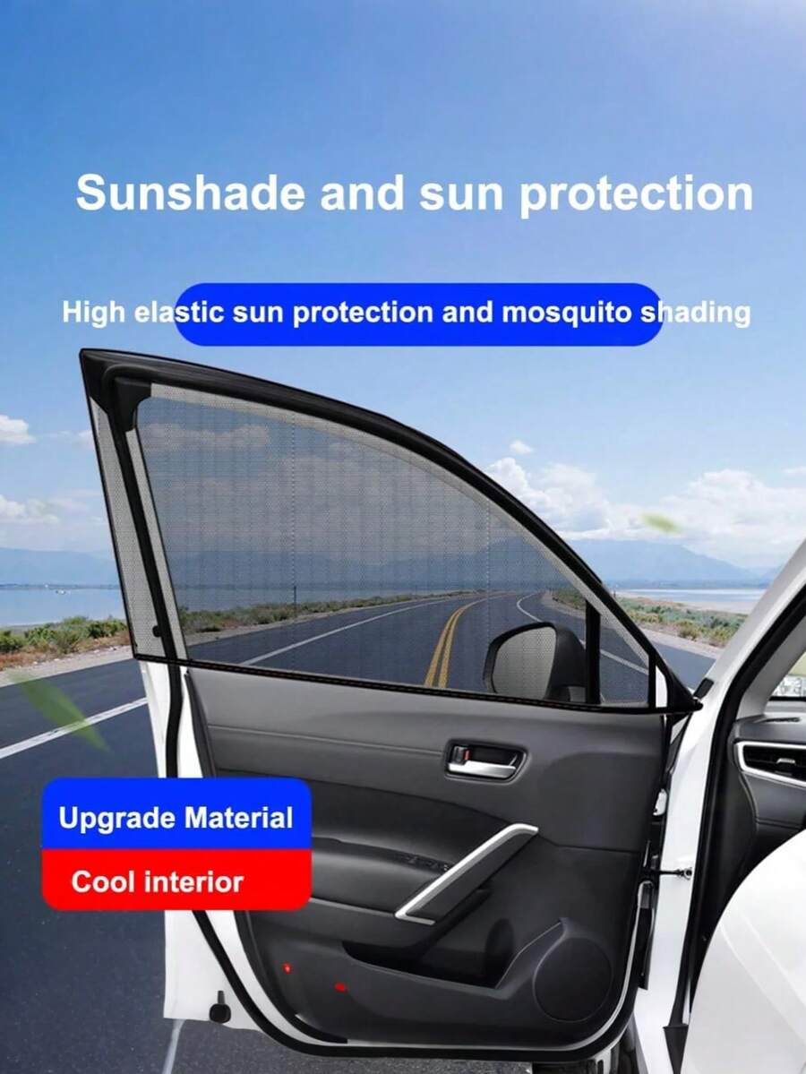 2Pcs Car Window Sun Shade Mosquito Net, Elastic Mesh Car Window Screen, UV Protection Privacy Sunshade For Car, SUV, Universal Fit