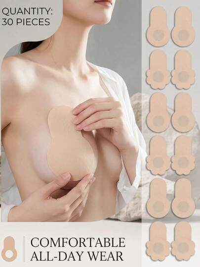 Pétalos de pecho invisibles para mujer, con soporte y elevación, cubiertas de pezón transpirables, almohadillas de sujetador sin costuras recortables adecuadas para vestidos de novia, tops sin espalda, vestidos de escote profundo, a prueba de agua e invisibles, disponibles en múltiples tallas