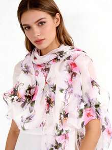 1 pièce Étole/Paréo floral à l'encre, printemps/été, polyvalent pour le trajet, la protection solaire, les vêtements extérieurs, convient pour toutes les saisons, cadeau élégant, indispensable pour les voyages, vacances - Multicolore - Voir 7