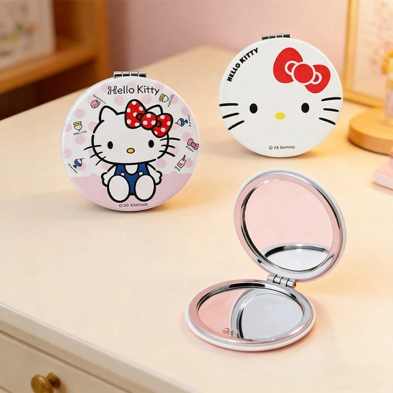 三丽鸥Hello Kitty双面折叠便携镜，可爱甜美风格，轻薄便携，非常适合日常化妆和旅行使用，送给朋友的甜蜜礼物（1个） - 彩色 - 查看 1