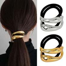 2/1pc Minimalist Hollow Double-Layer Metal Hair Tie, Elastic Hair Band For Women, Stylish Hair Accessory, Ponytail Fixing Hair Tie Hair Band, Home Hair Styling Accessory Suitable For Daily Wear, Outings, Hairstyle Embellishment, Hair Ties, Headpieces, Ponytail Clips Other Occasions, Helping You Create A Charming Look. Perfect Fashion Accessory To Match Dresses, Blouses Jeans - Multicolor - View 9