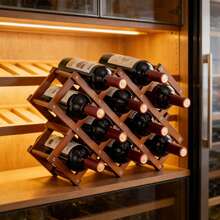 ERUIV Foldable Wooden Wine Rack, 10 Bottle Capacity Collapsible Wine Bottle Holder, Freestanding Countertop Wine Storage Organizer For Small Kitchen Bar Cabinet, Portable Wine Rack For RV Apartment - 468 Wine Rack - 10 Bottles Of Tea Color - View 4