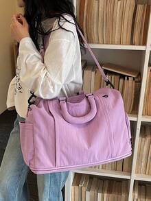 Korean Style Minimalist Large Capacity Travel Bag For Women, Bright Color Sports Gym Bag, Shoulder Handbag, Suitcase, Soft & Fashionable Travel Bag With Shoe Compartment, Foldable & Expandable, Suitable For College Students, Commuting, Travel - Multicolor - View 8