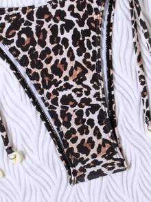 Bộ bikini buộc dây phía trước, họa tiết da báo, thanh lịch. - màu nâu - Xem 5