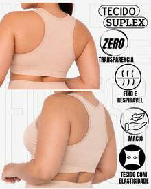 Women's Plus Size Cropped Fitness Top With Zipper And Removable Padding, WOLFOX, In Polyester Spandex. - Beige - View 2