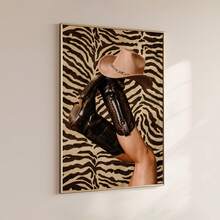 1pc Unframed Western Cowboy Rider Bold Boots Hat Wall Art Canvas Print Decor, Suitable For Living Room, Bedroom, Dorm - Zebra Stripes - View 3
