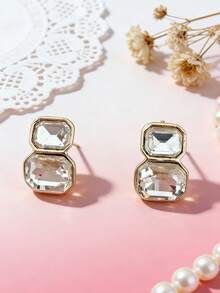 Pendientes de joyería de moda con incrustaciones de cristal cuadrado para mujeres - Dorado - Ver 7