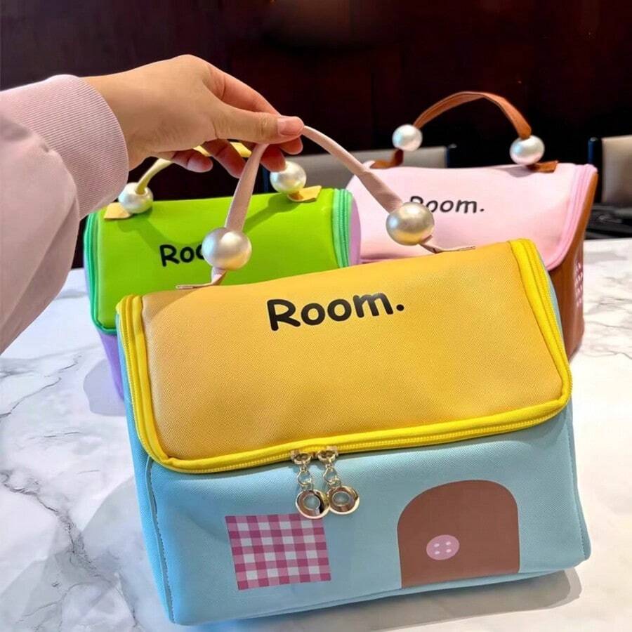 新款化妆包 女士便携式洗漱包 大容量多功能手提包 防水旅行化妆包 - 彩色 - 查看 1