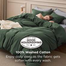 Bedsure Mother's Day 100% Washed Cotton Duvet Cover - Minimalist Cotton Duvet Cover Set Linen Like, For Spring Decor, Room Decor, Home Decor, Mothers Day Gift - ô liu xanh - Xem 2