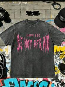 Street Graffiti Art Culture - Summer Men's Washed Cotton T-Shirt, Pink Color - Eye And Wing Pattern; Spring And Summer Casual Men's T-Shirt, 100% Washed Cotton; Street Style Fashion Men's Crew Neck T-Shirt, Unisex, Suitable For Outdoor Leisure, Sports, And Street Wear. - Black - View 2