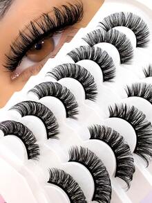 7 Cặp mi giả kiểu Nga, cong chữ D, tạo vẻ tự nhiên, mi giả lông chồn 16mm, mi giả lông mèo mềm mại, tạo hiệu ứng tự nhiên liền mạch. - màu đen - Xem 3