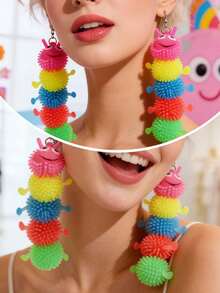 1 paire de boucles d'oreilles créatives, originales et mignonnes de chenille colorée et pelucheuse. Bijoux mode pour le quotidien et les fêtes pour femmes - Multicolore - Voir 11