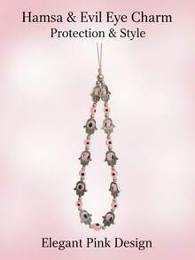 1件复古法蒂玛之手和邪眼串珠手机挂绳，波西米亚风土耳其蓝眼手机挂绳，幸运护身符手环，女士手机壳配件礼品 - 藍色 - 查看 12