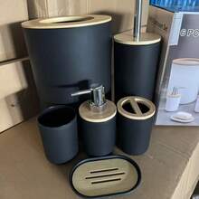 Bộ đồ dùng phòng tắm 6 món, bao gồm thùng rác, cọ rửa bồn cầu, khay đựng xà phòng, chai đựng nước rửa chén. - Nhiều màu - Xem 7