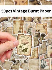 50 Peças Adesivos Criativos de Papel Queimado Vintage, Desenhos Animados, DIY, Decoração para Violão, Mala, Geladeira, Copo de Água, Planejador, Laptop e Outros Suprimentos - Multicolorido - Visão 5