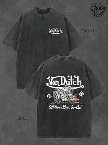 Vons Dutches Shirt - "Melrose Ave So Cal" Pattern Neutral Style, Men's 230g Combed Washed Cotton T-Shirt, Mens Creative T-Shirt And Shorts Set Vintage Streetwear Style Vonn Dutchh Motorcycle Graphic And Text Metrose Ave So Cal Print Set Ideal For Daily Wear Family Gatherings Summer Trips And Festive Occasions,Street Short Sleeved Top, Spring/Summer Round Neck Top, Fashionable T-Shirt, Suitable For Daily Casual Wear, Sports, Daily Gatherings In Summer, Men's Graphic Tee, Can Be Worn All Year Round, Unisex - 黑色 - 查看 1