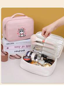 1pc Cute Cat Design Makeup Bag, Waterproof Large Capacity Detachable Cosmetic Organizer Bag, Portable Handheld Multi-Functional Toiletry Bag - Multicolor - View 2